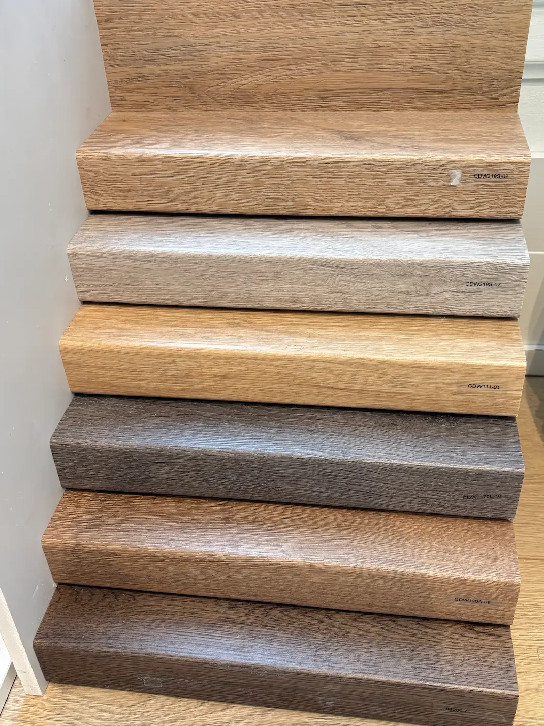 Hardwood stair nosing colour samples